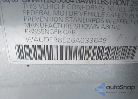 2006 Audi A4 2.0T from USA, damaged, VIN WAUDF98E26A033649